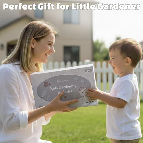 Image of Kids Gardening Set, Quality Gardening Tools Outdoor Toys Set for Kids Toddler, Includes Tote Bag, Gloves, Watering Can, Shovel, Rake, Cultivator, Garden Tool Kit Learning Outdoor Gifts for Boys Girls