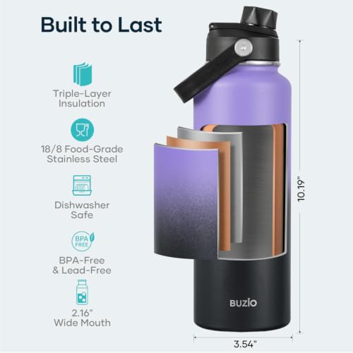 Image of BUZIO Triple Wall Vacuum Water Bottle with Dust-Proof Straw & Spout Lids