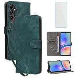 IUQXU Handyhülle für Samsung Galaxy A05s/M14 4G Hülle mit Panzerglas RFID Stoßfeste Schutzhülle Kartenfach Klapphülle Geldbörse Lederhülle für Galaxy A 05s Samsung M 14 SM-A057G A05 s Ao5s Grün