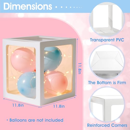 Image of Ledido Baby Boxes with Letters for Baby Shower Decorations, 4 pcs Clear Baby Balloon Boxes Blocks Decor with LED Fairy String Lights for Boy Girl Gender Reveal Decorations Backdrop Party (White)