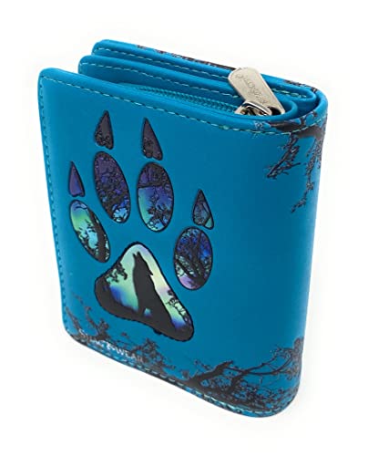Shag Wear Wolf Paw Small Animal Wallet for Women and Teen Girls Vegan Faux Leather Light Blue 4.5"2