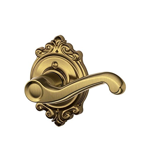 SCHLAGE Right Handed Lever with SCHLAGE Trim Non-Turning Lock, Antique Brass (F170 FLA 609 BRK RH)