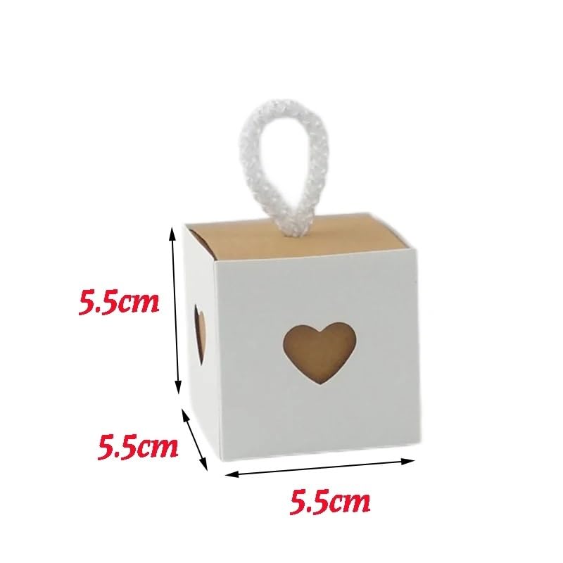 Bolsa de regalo Kraft Caja de regalo de papel Kraft 25/50 piezas, caja de caramelo cuadrada en forma de corazón con cuerda, bolsas de embalaje de mano, suministros de fiesta de cumpleaños y boda