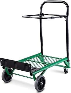 TANGZON Folding Hand Truck, Portable Hand Trolley Heavy Duty Barrow Cart, Height Adjustable Platform Cart for Warehouse and Garden, 90kg Load Capacity