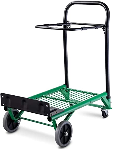 TANGZON Folding Hand Truck, Portable Hand Trolley Heavy Duty Barrow Cart, Height Adjustable Platform Cart for Warehouse and Garden, 90kg Load Capacity