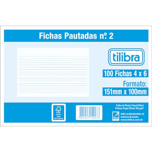 Tilibra - Ficha Pautada Número 2 - 4x6 100 Folhas