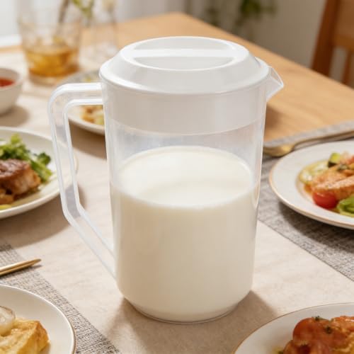 Image of 1 Gallon /4L Large Plastic Straining Pitcher,Clear Round Plastic Water Pitcher with Lids,Juice Mixing Pitcher with Handle for Hot /Cold Lemonade,Ice Tea