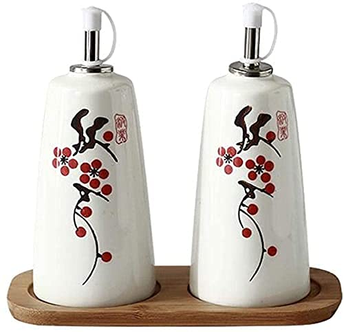 Set dispenser per olio e aceto in ceramica con beccuccio a prova di perdite, bottiglie bianche per condimenti per olio e aceto da cucina.