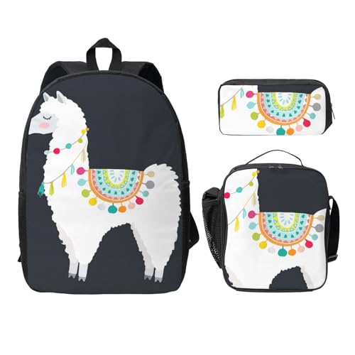 Sac à dos imprimé lama pour la rentrée scolaire avec boîte à repas