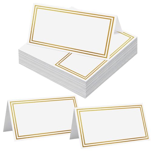 25 tarjetas de lugar de mesa, tarjetas de lugar de boda, tarjetas de nombre para mesa con doble borde dorado, tarjetas de lugar para mesa para boda, cumpleaños, cena, fiesta (dorado)
