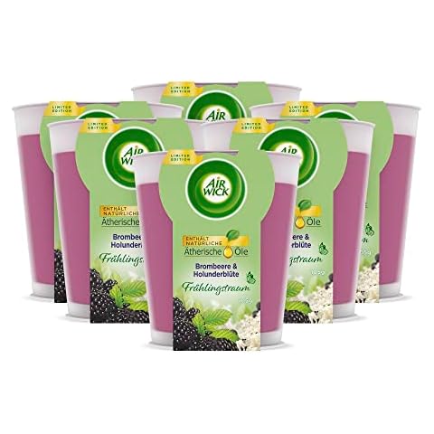 Air Wick Wohlfühl-Duftkerze im Glas - Duft: Brombeere und Holunderblüte - Enthält natürliche ätherische Öle - 6 x 105g Duftkerze in Lila Cover