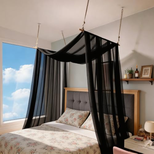 Comtelek Bed Canopy for Girls,King Canopy Bed Curtains with Beds Frame Queen & Full Bed 59 * 255in Black Tulle Gothic Canopy Scarf,Sheer Bed Drapes,Twin Canopy Decor for Baby Crib,Kid Adult Beds