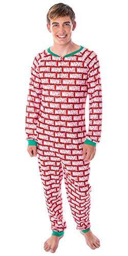 Marvel Logo Unionsuit with Christmas Lights Adult Onesie Pajamas Pjs