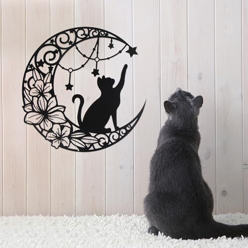 Miniatura 8 de Momgyaamz Decoración De Luna, Estrellas Y Gatos De Metal, 3d Decoración De Arte De Pared Para El Hogar, Sala De Estar, Dormitorio, Jardín, Patio, Decoración Interior O Exterior, 30 X 30 Cm, Negro