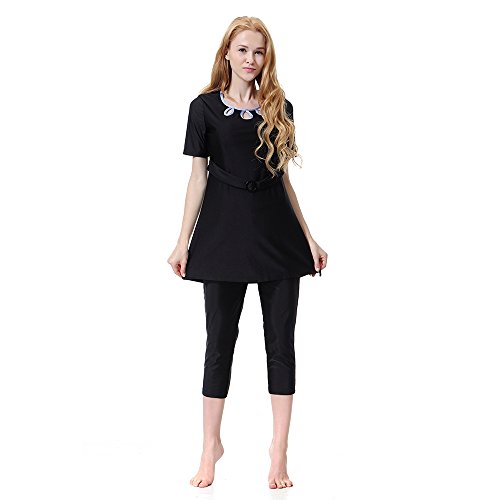 CaptainSwim Women's Modest Swimsuits Muslim Swimwear Hijab Swimsuit Islamic Short Sleeve Swimming Sets (Black, Int'l-M Height(155-165cm)) CaptainSwim Women's Modest Swimsuits Muslim Swimwear Hijab Swimsuit Islamic Short Sleeve Swimming Sets (Black, Int'l-M Height(155-165cm))