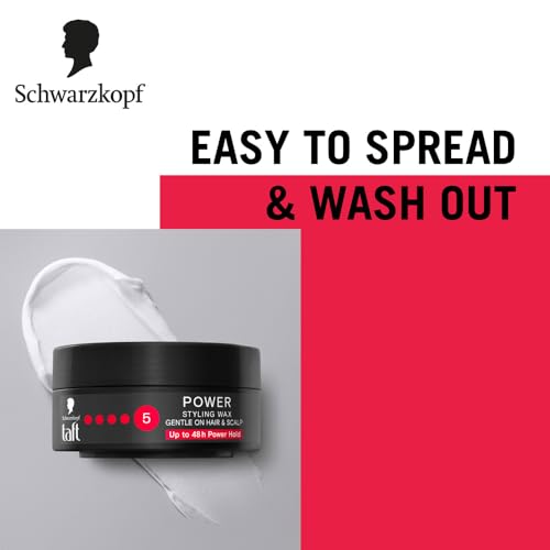 Image of Schwarzkopf TAFT Power Hair Wax For Luminous Shine And Glossy Hair, Hold 5 Lasts 48 Hours, Easy to Wash Out With No Stickiness, For All Hair Types, No Greasy Residue - 75ML