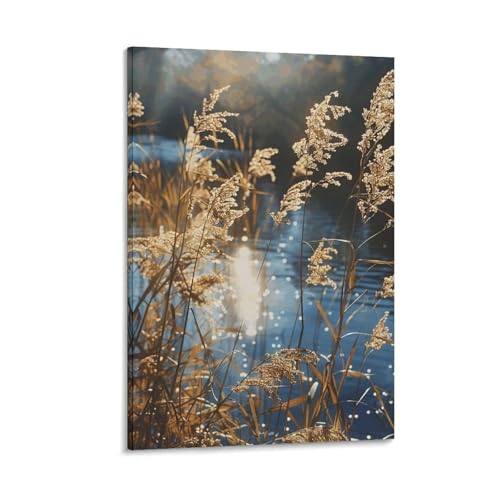 Toile murale roseaux sur l'eau pour habiller un mur blanc de salon de 50x75