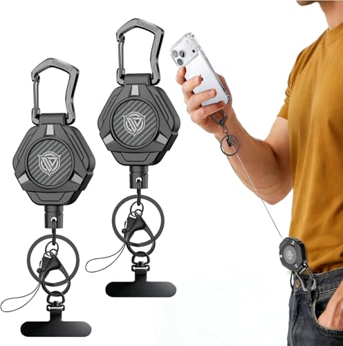 Oaridey Magnetischer Handy-Diebstahlschutz einziehbare Handy-Stahlkette mit robustem Karabiner & 360 Metall Pads diebstahlsicheres Handyband für Skifahren Wandern Angeln Konzerte und Reisen 2er