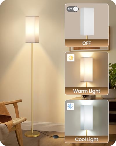 Image of 2Pack Floor Lamp, Pole Lamp with Foot Switch, Modern Standing Lampshade, Minimalist Freestanding Lamp (Bulb Not Included)for Living Room, Bedroom,Study, ETL Listed,Gold and White DCW07LDP205