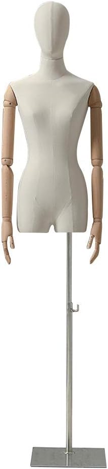 Mannequin Torso with Stand/Female Mannequin Torso Body Dress Form with Wooden Arms Stable Base Head Model for Clothing Jewelry Display, 3 Colors,