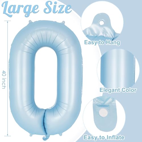 Image of Light Blue Number 0 Balloon, 40 Inch Big Large Foil Number Balloons, Giant Mylar Number 0 Balloons for Birthday Baby Party Decorations Supplies Anniversary