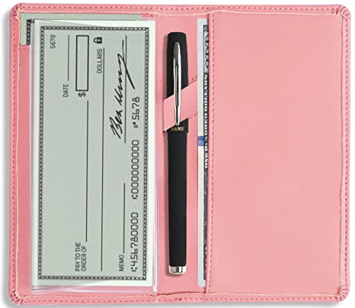 Sanlykate Leather Checkbook Cover for Men and Women, Check Book Case Card Holder with Free Divider, Standard Register Duplicate Checks with pen inserts