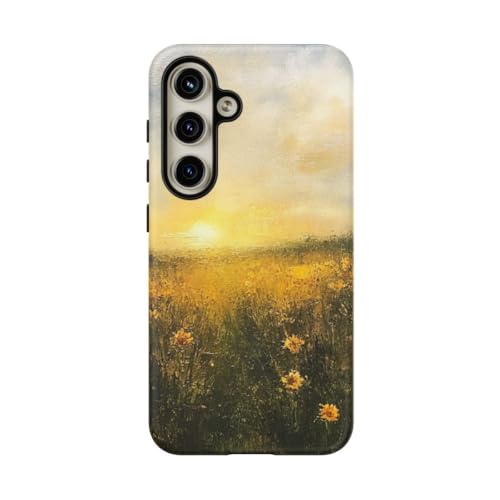 Coque Galaxy S24 jaune mat motif champ de fleurs sauvages