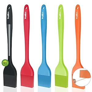 Walfos Silicone Pastry Brush, Heat Resistant Basting Brush Set, Perfect for Baking,BBQ Grill,Kitchen Cooking,Strong Steel Core and One-Pieces Design,BPA Free and Dishwasher Safe (5 Pcs)