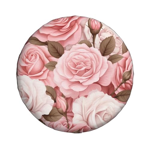 Image of Spare Tire Cover Vintage Pink Rose Flower Floral Tire Cover 15 Inch Wheel Covers for Rv Trailer Jeep SUV Truck Camper Vehicles Dust-Proof Waterproof Tire Protectors