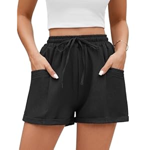 PASUDA Womens Shorts Summer Casual Elastic Waist Wide Leg Short Drawstring Lightweight Loose Comfy Short Pants Solid Colours Outdoor Sports Beach Shorts with Pockets
