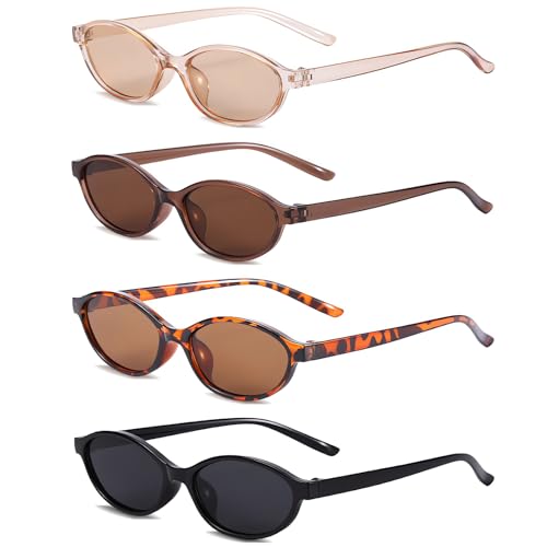 4 Gafas de Sol Ovaladas Retro Para Mujer Gafas de oOjo de Gato Gafas de Sol de lLos 90 Gafas de sol Estrechas de Moda Retro Adecuadas Para ir de Compras Viajar Vacaciones TomarFiestas y Otras Escenas