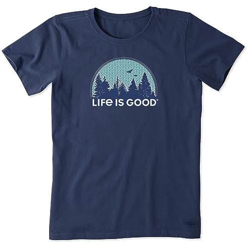 Life is Good. Womens Crusher Tee Funky Outdoor Pattern, Darkest Blue-M