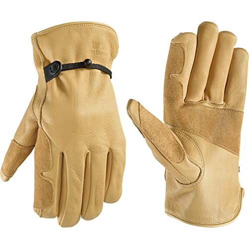 Wells Lamont Men's Full Leather Cowhide Adjustable Reinforced Work Gloves, Timber, X-Large (1140XL)