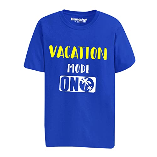 Image of Hangout Hub Men's Women's Boy's Girl's Round Neck T-Shirt Vacation Mode ON Printed-Blue Color-Family Combo Tees
