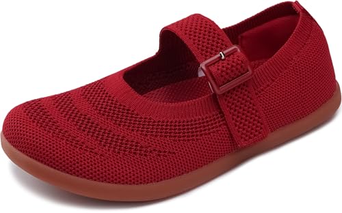 WHTIIN Barefoot Mary Jane Flats for Girls Little Kids Wide Toe Box Ballet Dress Shoes Width Zero Drop Size 13 Minimalist Ballerina School Fashion Red 31