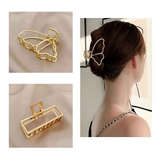 Gold Hair Claw Clips: 2 Pcs Metal Clips for Thick Hair, Long Big Jaw Butterfly Clips, Styling Accessories, Clamps for Women