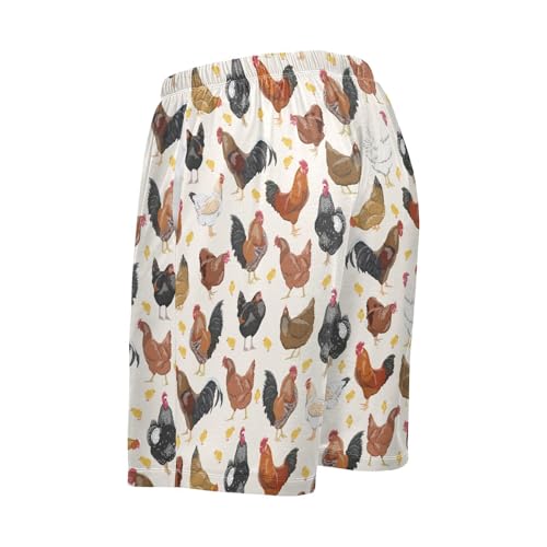 Men's Pajama Shorts Soft Comfy Casual Sleep Lounge Rooster Hen Chicken Pj Bottom with Drawstring & Pockets4