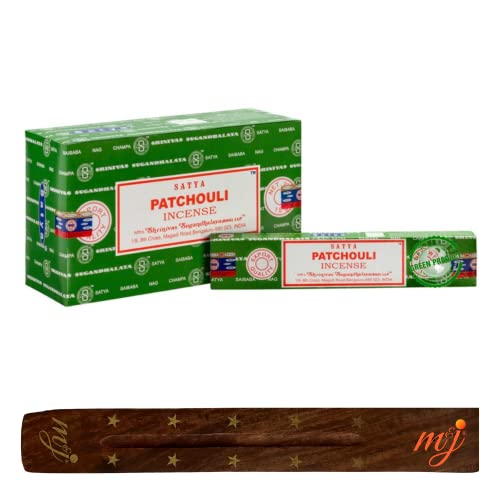 Image of Original Satya Nag Champa Patchouli Incense Sticks | with M&J incense sticks holder | Full Box | for Aromatherapy, Spa, Yoga, Weddings, Meditation, Healing, Positivity and Relaxation