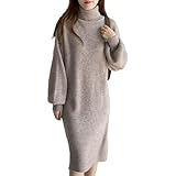 [J-Scott] [ジェイスコット] ワンピース レディース ニット タートルネック ドロップショルダー ボリュームスリーブ ミディ丈 グレー JS116-GY-XL