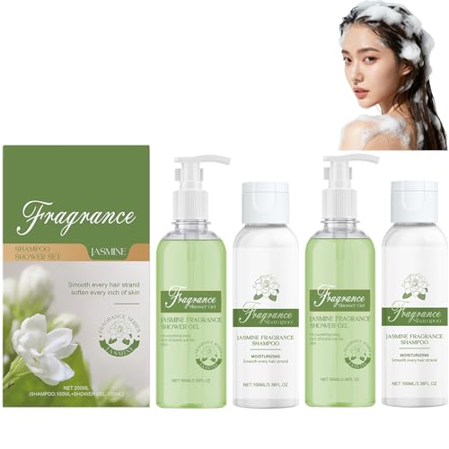 Image of Jasmine Shower Gel & Shampoo Set, Deeply Moisturising Body Wash and Gentle Hair Cleanser, Long-Lasting Jasmine Scent, Strengthens Hair, For Women & Men For Dry & Sensitive Skin, Daily Use (2 Set)