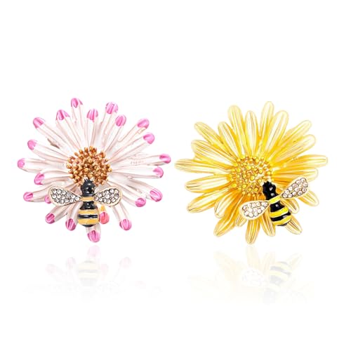 KSBBHDS 2 Morceaux De Broche d'abeille De Marguerites, Broche en Strass, Broche Créative, Ornements De Vêtements, Accessoires De Vêtements.