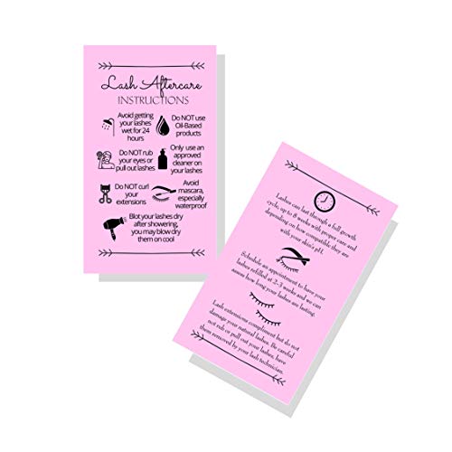 Lash Extension Aftercare Instructions Cards | Package of 100 | Double Sided Size 2x3.5