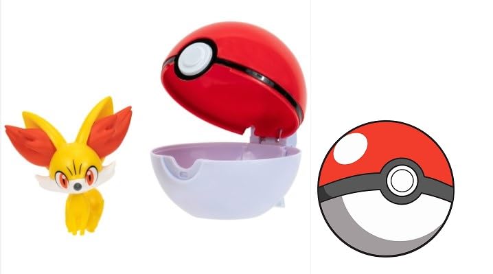 Pokemon Clip n Go Battle Feature Figure Multi-Pack Action Ready Pack Plus Sticker (Fennekin and Poke Ball)