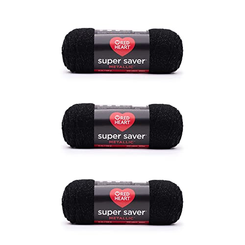 Image of Red Heart Super Saver Metallic Yarn for Crocheting, Black Silver (Pack of 24)