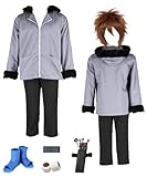 ZNZXYCOS Anime Inuzuka Cosplay kiba Grey Hooded Coat Brown Wig Men's Suit Halloween Costumes (X-Large)