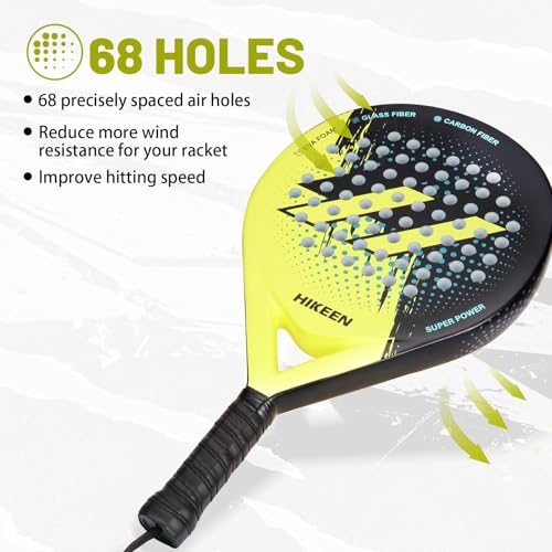 Hikeen Padel Racket Set Carbon Fiber Surface - EVA Memory Lightweight Paddle Racket with 3 Tennis Balls & Carry Case for Adults and Teenagers (2 Rackets) - Thumbnail 4