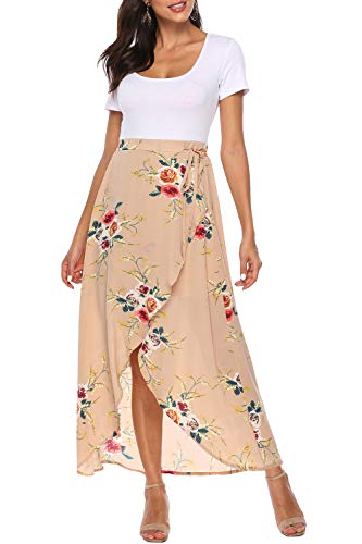 Zattcas Women's Maxi Dress Short Sleeve Empire Waist High Low Bohemian Party Maxi