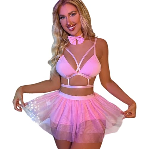 Lingerie sexy ensemble deux pièces résille vêtement de nuit lapin pour femme