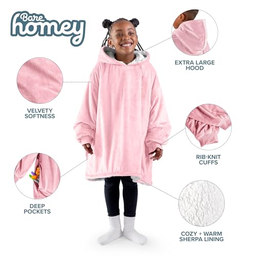 Image of Bare Home Wearable Blanket Hoodie - Soft Plush Sherpa - Warm and Cozy - Oversized Wearable Blanket