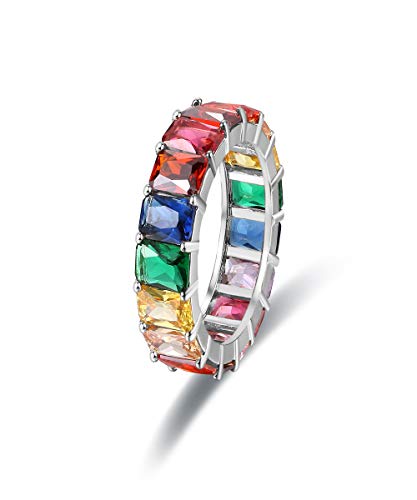 Lampu Emerald Cut Multi Color Created-Gemstone Eternity Ring for Women